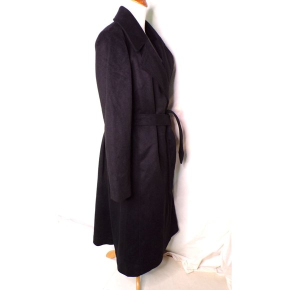 KARL LAGERFELD PARIS Long Wool Blend Belted Wrap Midi Coat Black Large 12-14 NEW - Picture 4 of 7